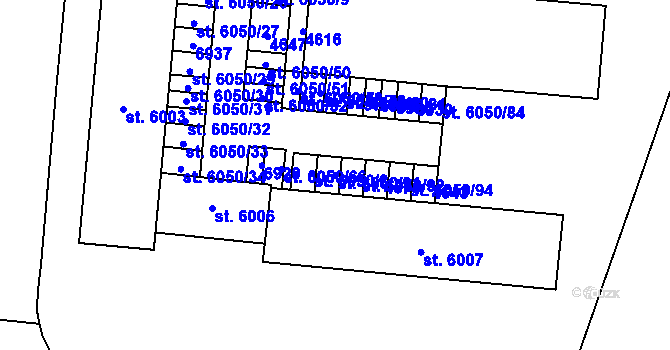 Parcela st. 6050/91 v KÚ Zlín, Katastrální mapa