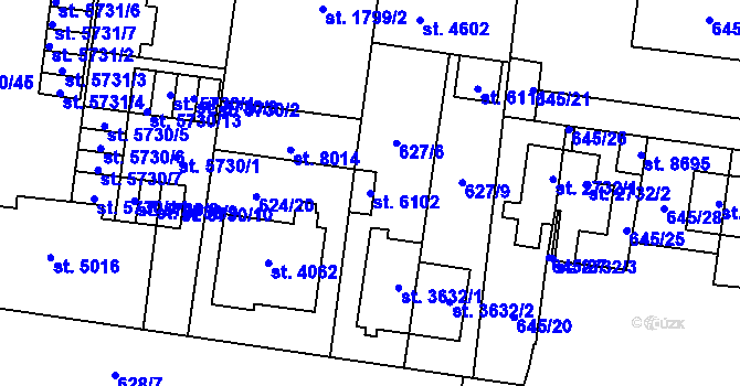 Parcela st. 6102 v KÚ Zlín, Katastrální mapa