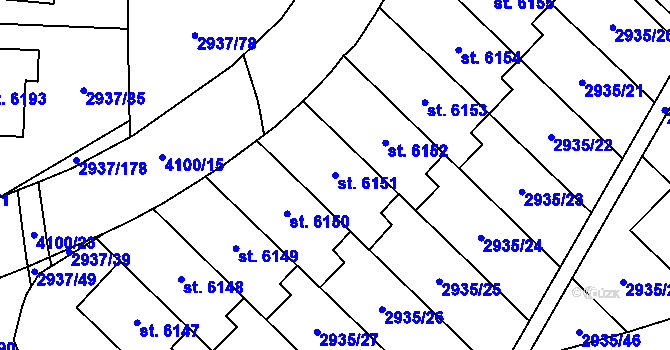 Parcela st. 6151 v KÚ Zlín, Katastrální mapa