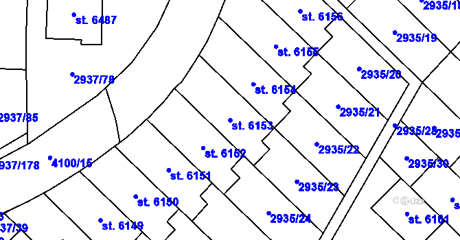 Parcela st. 6153 v KÚ Zlín, Katastrální mapa