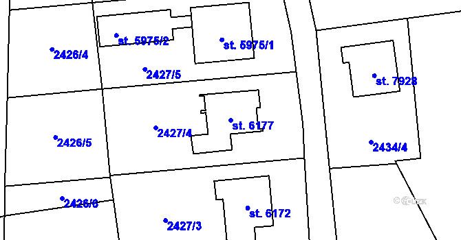 Parcela st. 6177 v KÚ Zlín, Katastrální mapa