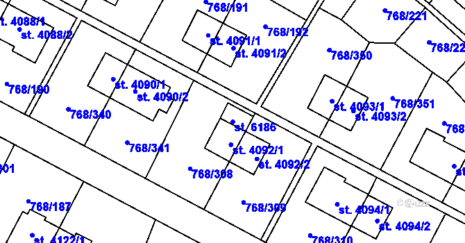 Parcela st. 6186 v KÚ Zlín, Katastrální mapa