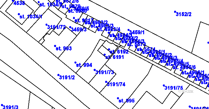 Parcela st. 6191 v KÚ Zlín, Katastrální mapa