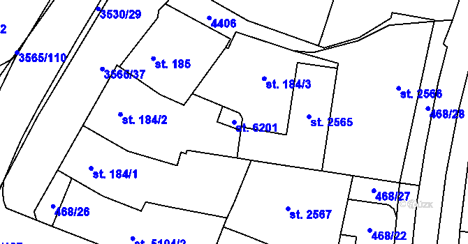 Parcela st. 6201 v KÚ Zlín, Katastrální mapa