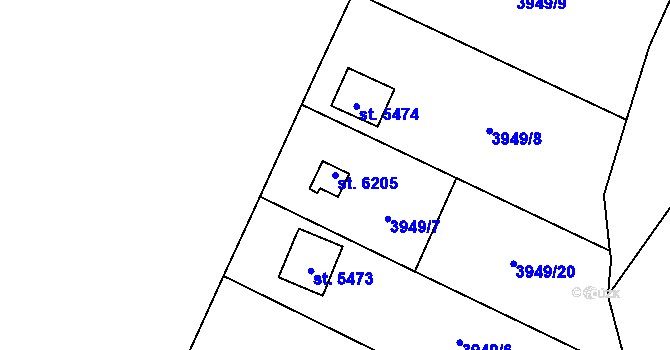 Parcela st. 6205 v KÚ Zlín, Katastrální mapa