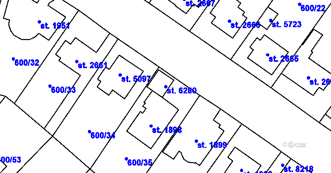 Parcela st. 6280 v KÚ Zlín, Katastrální mapa