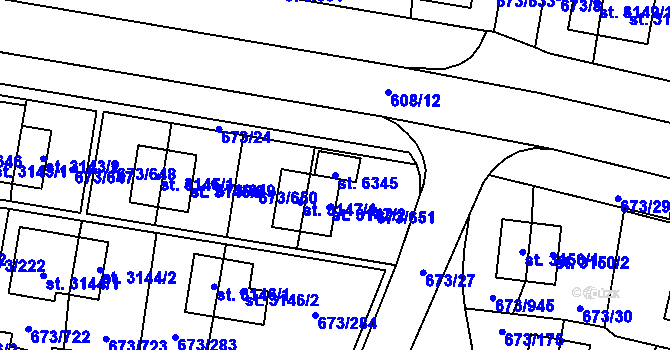 Parcela st. 6345 v KÚ Zlín, Katastrální mapa