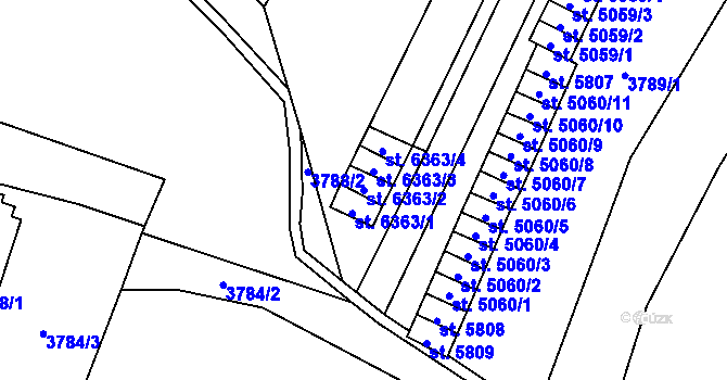 Parcela st. 6363/2 v KÚ Zlín, Katastrální mapa