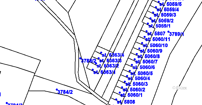 Parcela st. 6363/4 v KÚ Zlín, Katastrální mapa