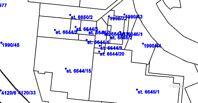 Parcela st. 6644/20 v KÚ Zlín, Katastrální mapa