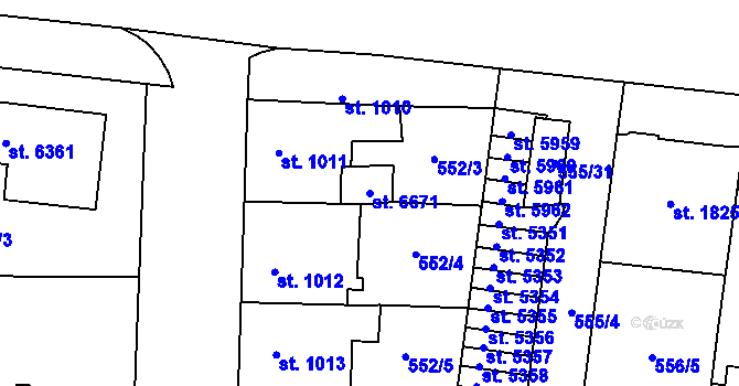 Parcela st. 6671 v KÚ Zlín, Katastrální mapa