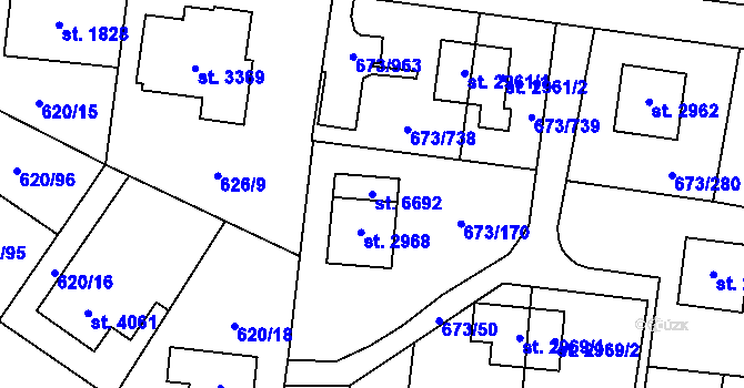 Parcela st. 6692 v KÚ Zlín, Katastrální mapa