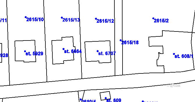 Parcela st. 6707 v KÚ Zlín, Katastrální mapa