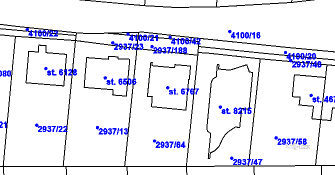 Parcela st. 6767 v KÚ Zlín, Katastrální mapa