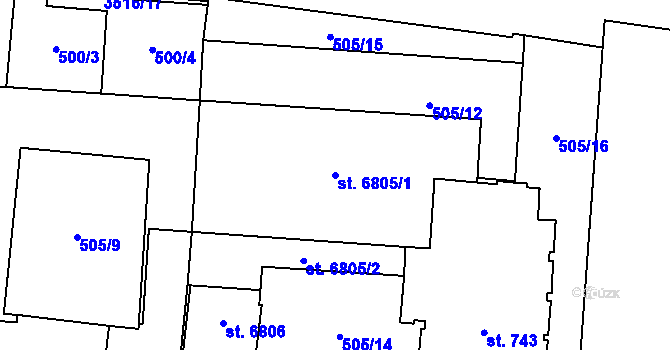 Parcela st. 6805/1 v KÚ Zlín, Katastrální mapa
