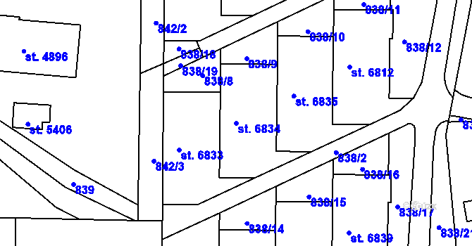 Parcela st. 6834 v KÚ Zlín, Katastrální mapa