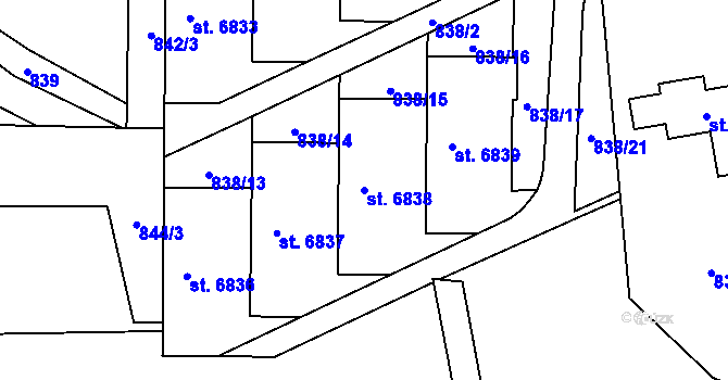 Parcela st. 6838 v KÚ Zlín, Katastrální mapa