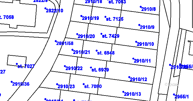 Parcela st. 6948 v KÚ Zlín, Katastrální mapa
