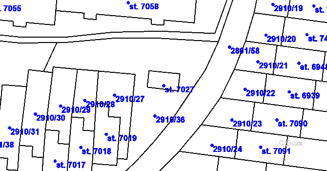Parcela st. 7027 v KÚ Zlín, Katastrální mapa