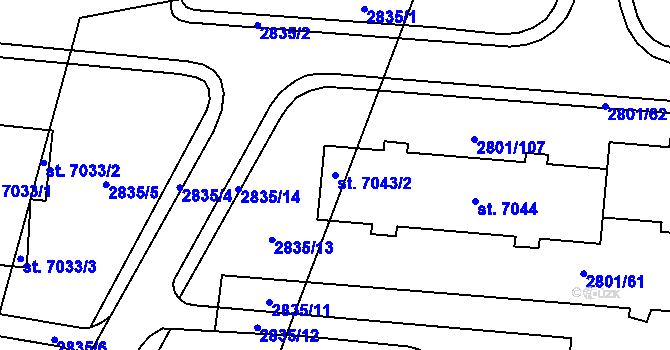 Parcela st. 7043/2 v KÚ Zlín, Katastrální mapa