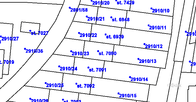 Parcela st. 7090 v KÚ Zlín, Katastrální mapa