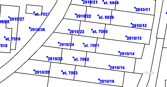 Parcela st. 7091 v KÚ Zlín, Katastrální mapa