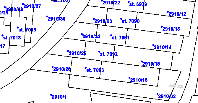 Parcela st. 7092 v KÚ Zlín, Katastrální mapa
