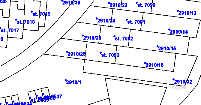 Parcela st. 7093 v KÚ Zlín, Katastrální mapa