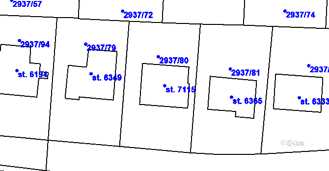 Parcela st. 7115 v KÚ Zlín, Katastrální mapa