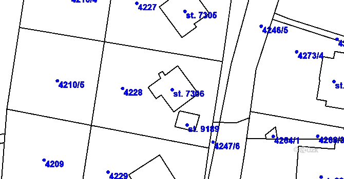 Parcela st. 7306 v KÚ Zlín, Katastrální mapa