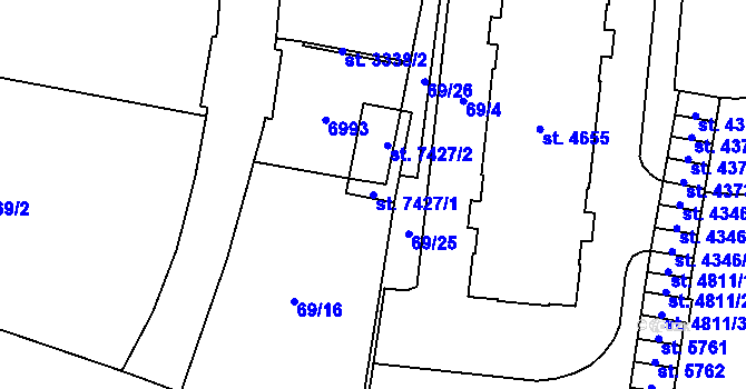 Parcela st. 7427/1 v KÚ Zlín, Katastrální mapa