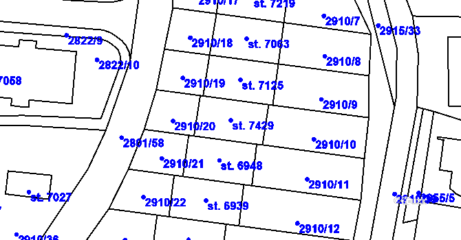 Parcela st. 7429 v KÚ Zlín, Katastrální mapa