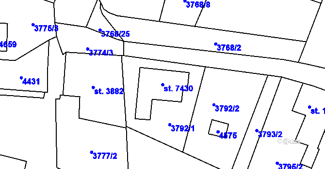 Parcela st. 7430 v KÚ Zlín, Katastrální mapa