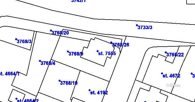 Parcela st. 7555 v KÚ Zlín, Katastrální mapa