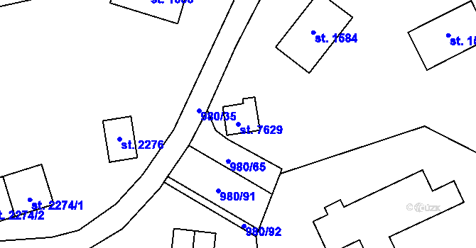 Parcela st. 7629 v KÚ Zlín, Katastrální mapa