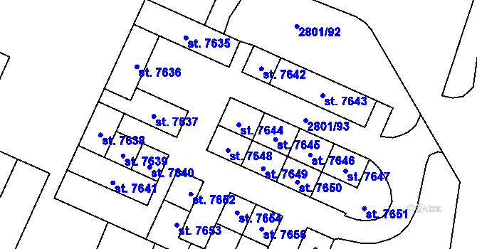 Parcela st. 7644 v KÚ Zlín, Katastrální mapa