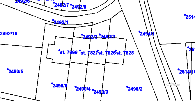 Parcela st. 7826 v KÚ Zlín, Katastrální mapa