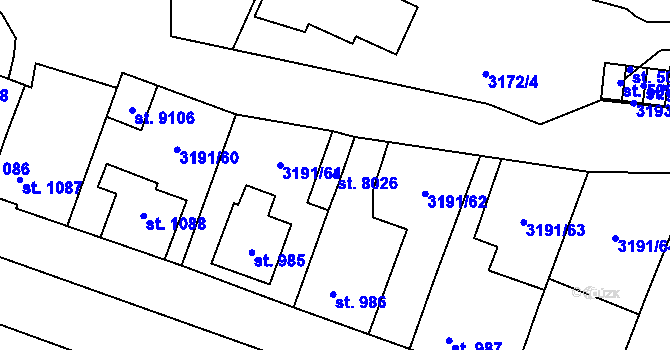 Parcela st. 8026 v KÚ Zlín, Katastrální mapa