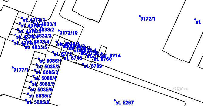 Parcela st. 8214 v KÚ Zlín, Katastrální mapa