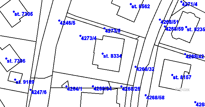 Parcela st. 8334 v KÚ Zlín, Katastrální mapa