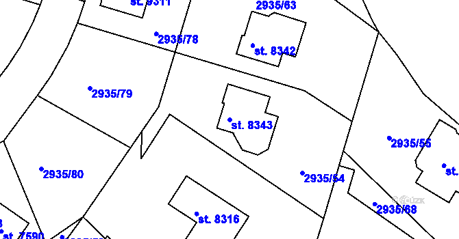 Parcela st. 8343 v KÚ Zlín, Katastrální mapa