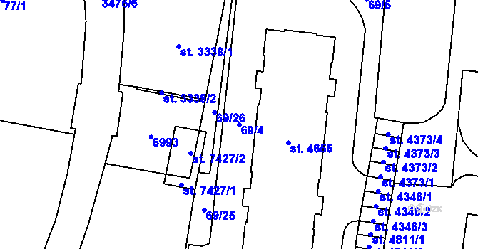 Parcela st. 69/4 v KÚ Zlín, Katastrální mapa