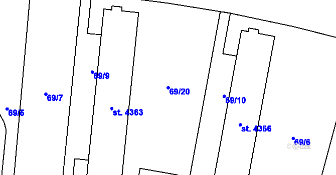 Parcela st. 69/20 v KÚ Zlín, Katastrální mapa