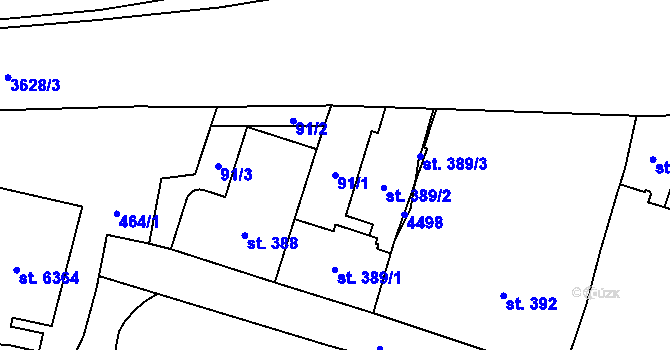 Parcela st. 91/1 v KÚ Zlín, Katastrální mapa