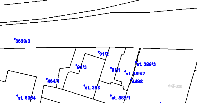 Parcela st. 91/2 v KÚ Zlín, Katastrální mapa
