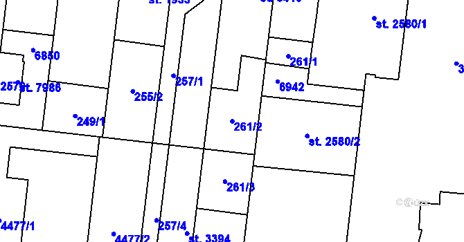 Parcela st. 261/2 v KÚ Zlín, Katastrální mapa