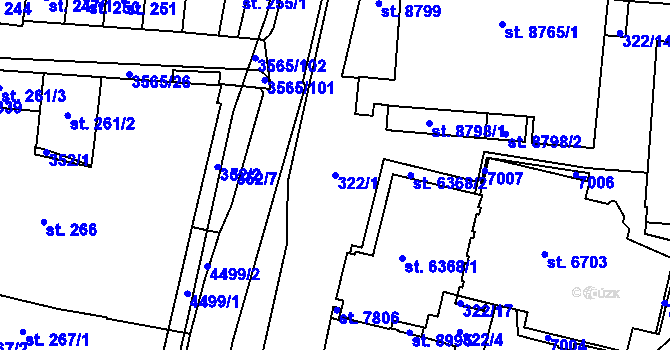 Parcela st. 322/1 v KÚ Zlín, Katastrální mapa