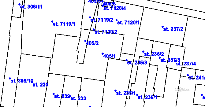 Parcela st. 405/1 v KÚ Zlín, Katastrální mapa