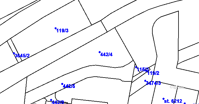 Parcela st. 442/4 v KÚ Zlín, Katastrální mapa