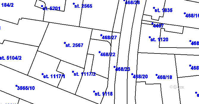 Parcela st. 468/22 v KÚ Zlín, Katastrální mapa